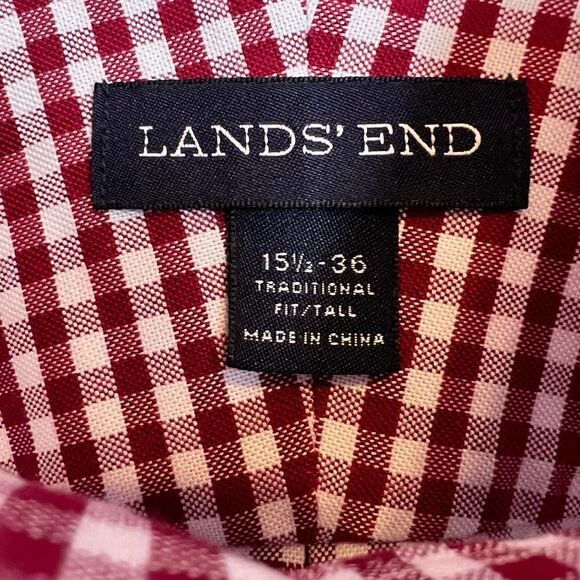 Land's End Supima Plaid Shirt fit & tall in Red and White Men's - Picture 5 of 8